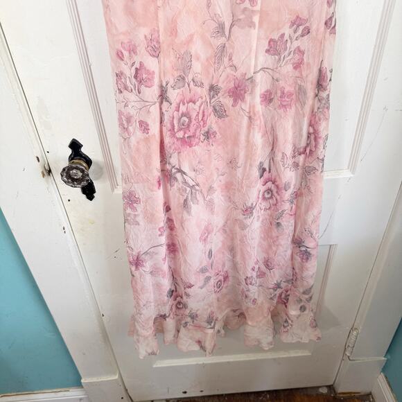 VTG Believe Ballet Pink Floral Fairy Garden Ruffle Midi Dress Romantic Size 10 - Picture 15 of 15